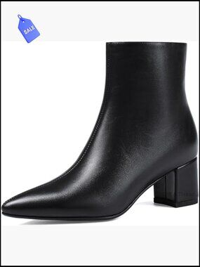 Chunky Block Heel Ankle Boots Pointed Toe Low Heel Booties